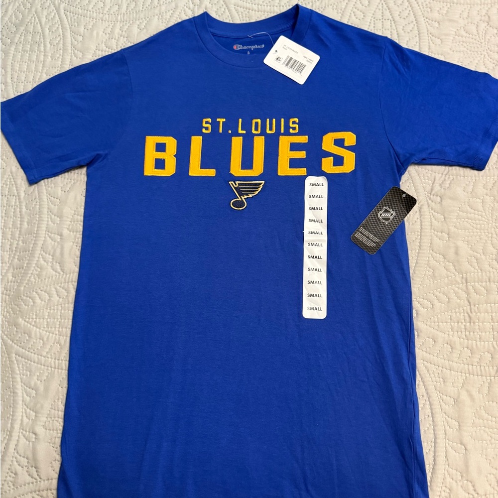 NWT Champion St. Louis Blues Blue Embroidered T-Shirt Size Small